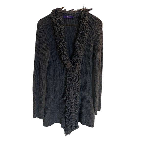 Mexx Charcoal Gray Fringed Cardigan Sweater size Small - Picture 1 of 8